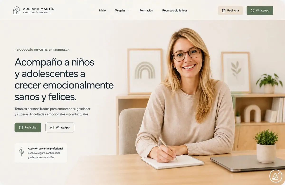 Página web de Adriana Martín, Psicología infantil · Marbella, diseñada por Impulsa Estudio