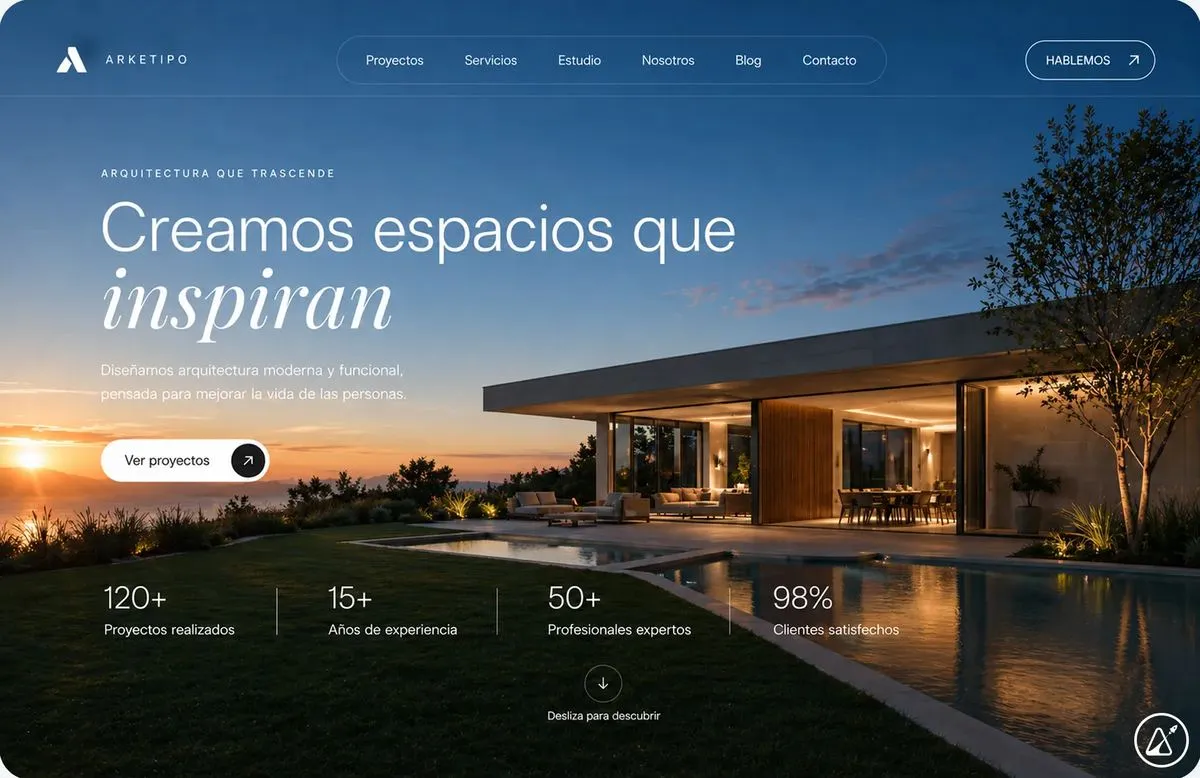 Página web de Arketipo, Estudio de arquitectura, diseñada por Impulsa Estudio