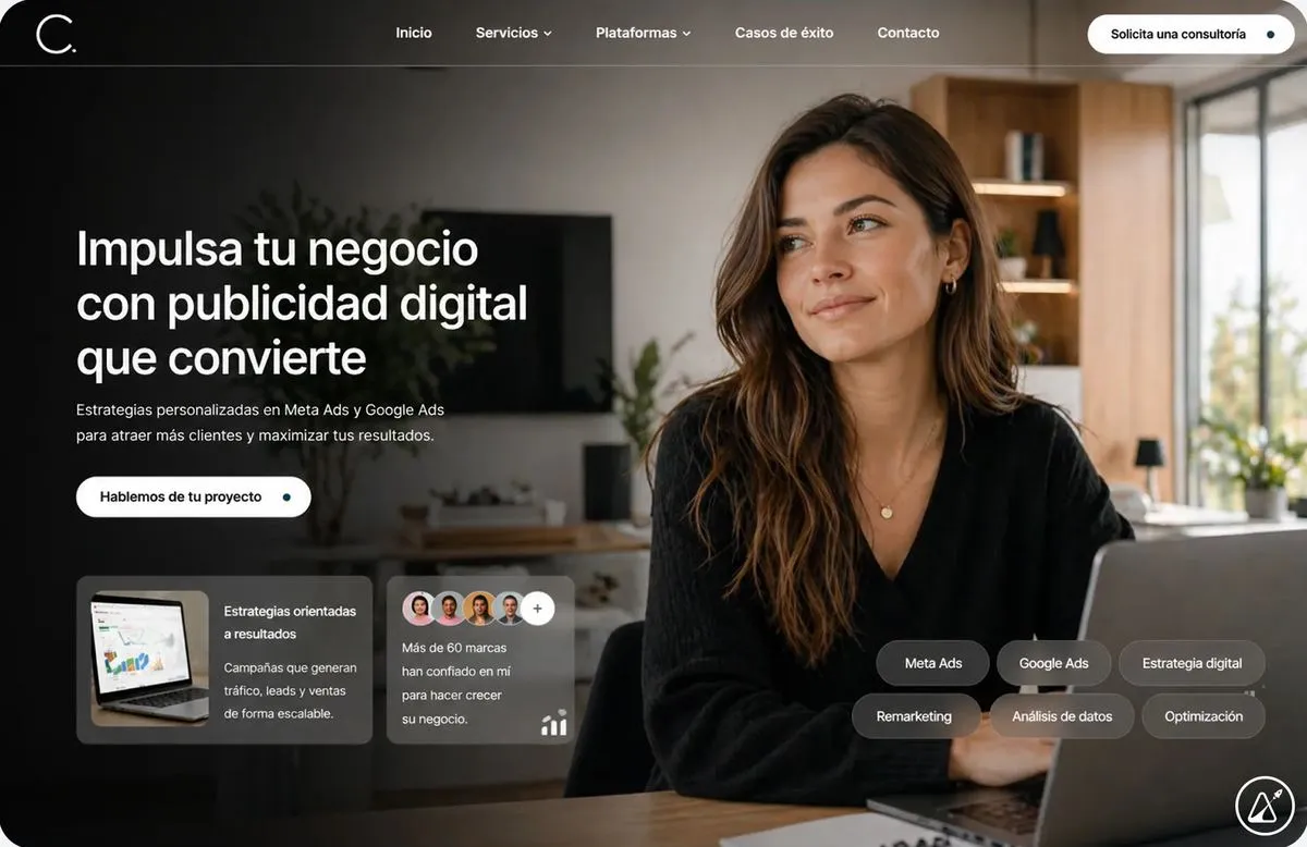 Página web de Consultora de publicidad, Meta Ads y Google Ads, diseñada por Impulsa Estudio
