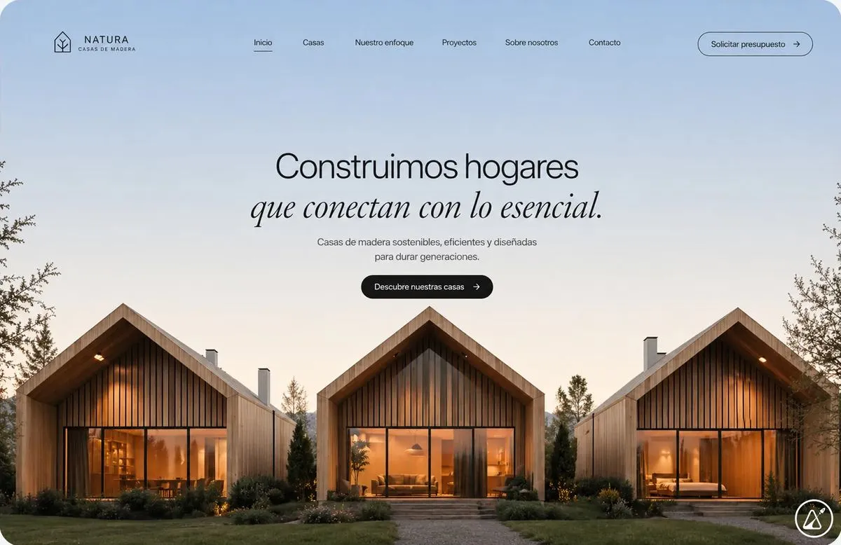 Página web de Natura, Casas de madera, diseñada por Impulsa Estudio